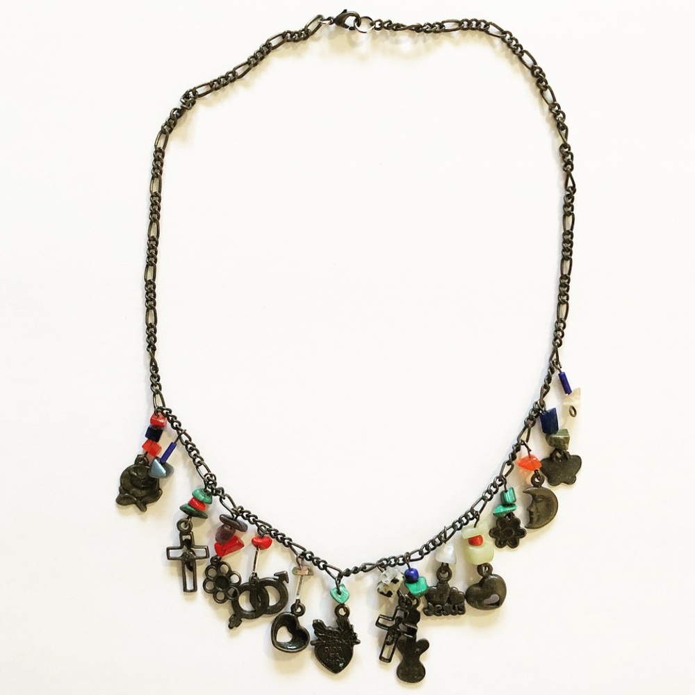 Copper & colorful bead religious charm necklace